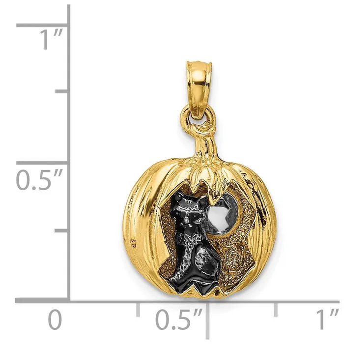 Charm Necklaces Goldia 14k Yellow u0026 Rhodium Gold wRhodium 3D JackoLantern wEnameled Black Cat and Moon Charm