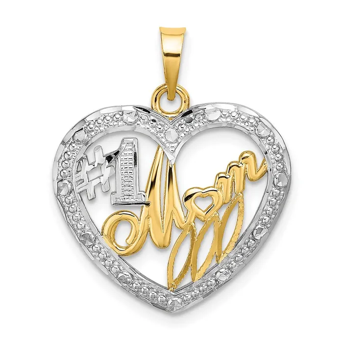Charm Necklaces Goldia 14k Yellow u0026 Rhodium Gold w Rhodium Textured 1 MOM In Heart Charm Charm Necklaces Goldia 14k Yellow u0026 Rhodium Gold w Rhodium Textured 1 MOM In Heart Charm