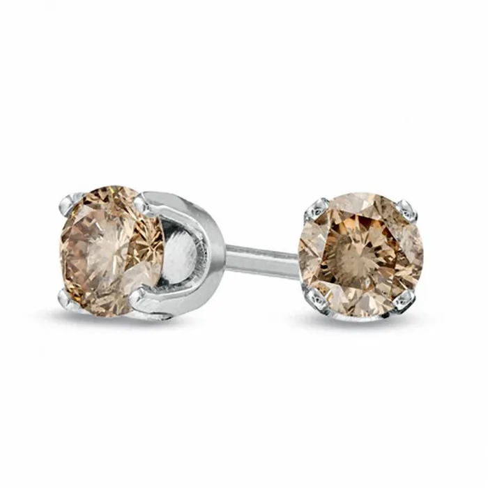 Earrings 05 CT TW Champagne Diamond Solitaire Stud Earrings in 14K White Gold Goldia Earrings 05 CT TW Champagne Diamond Solitaire Stud Earrings in 14K White Gold Goldia