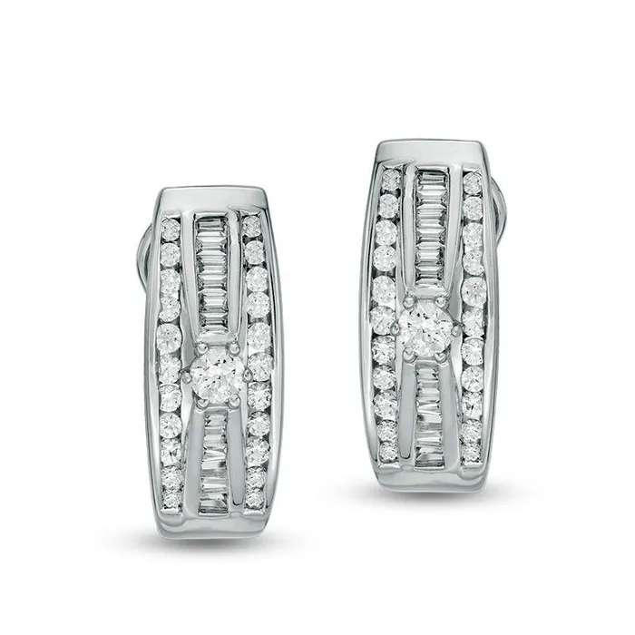 Earrings 1 CT TW Diamond MultiRow JHoop Earrings in 14K White Gold Goldia Earrings 1 CT TW Diamond MultiRow JHoop Earrings in 14K White Gold Goldia