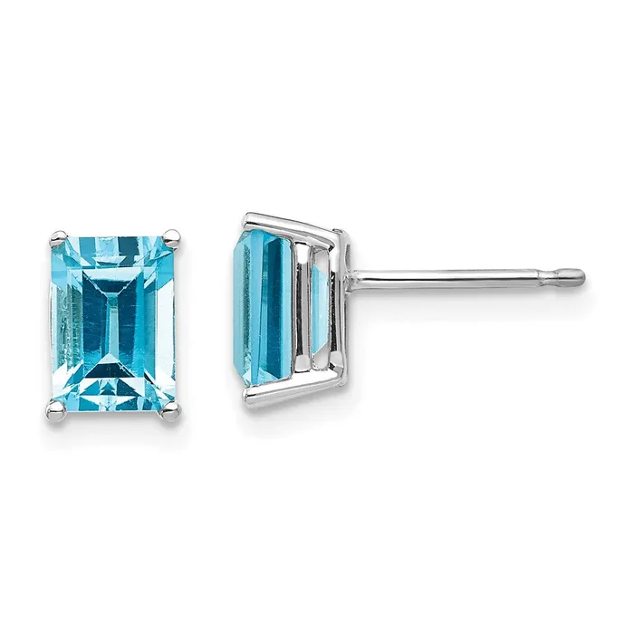 Earrings 14k White Gold 7x5mm Emerald Cut Blue Topaz Earrings Goldia