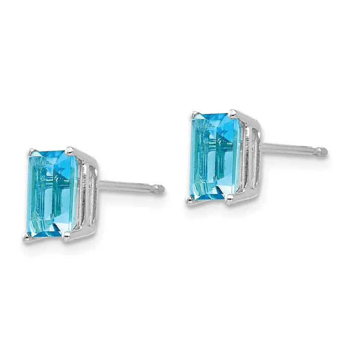Earrings 14k White Gold 7x5mm Emerald Cut Blue Topaz Earrings Goldia