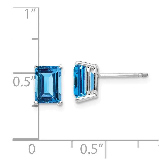 Earrings 14k White Gold 7x5mm Emerald Cut Blue Topaz Earrings Goldia