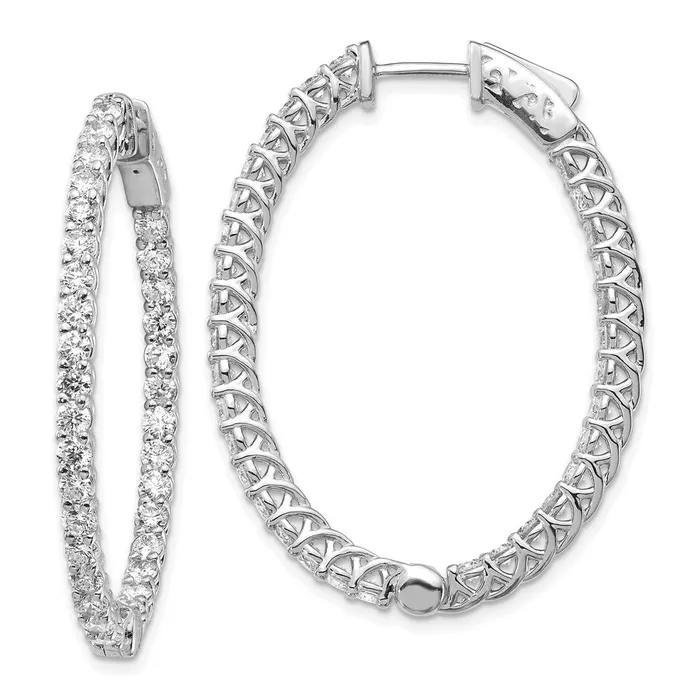 Earrings 14k White Gold Diamond Oval Hoop wSafety Clasp Earrings Goldia Earrings 14k White Gold Diamond Oval Hoop wSafety Clasp Earrings Goldia