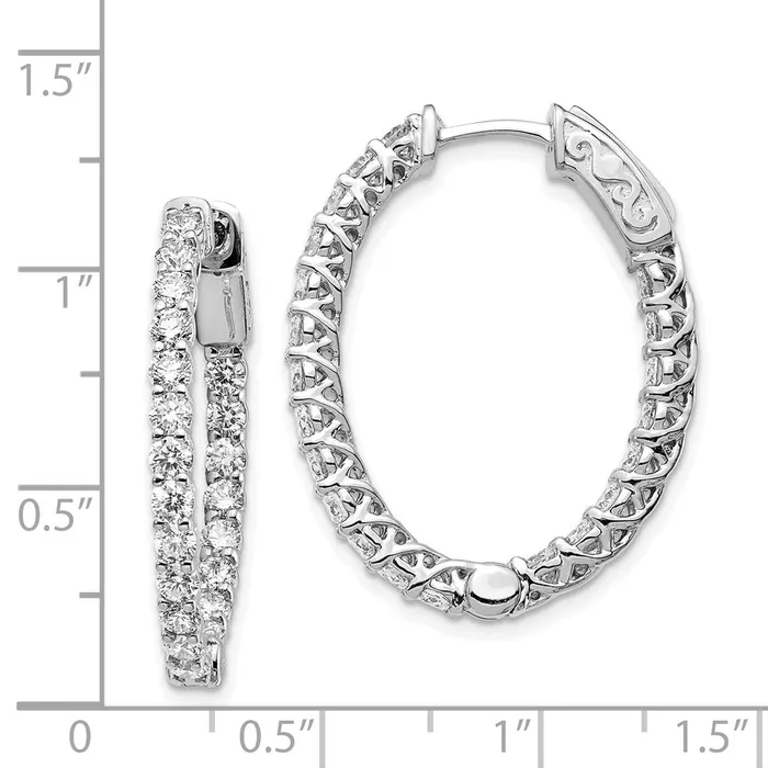 Earrings 14k White Gold Diamond Oval Hoop wSafety Clasp Earrings Goldia