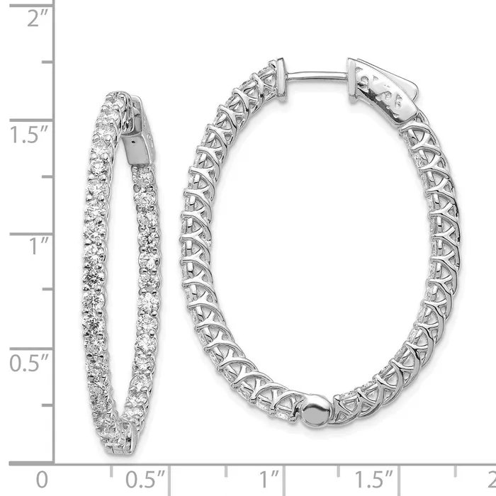 Earrings 14k White Gold Diamond Oval Hoop wSafety Clasp Earrings Goldia
