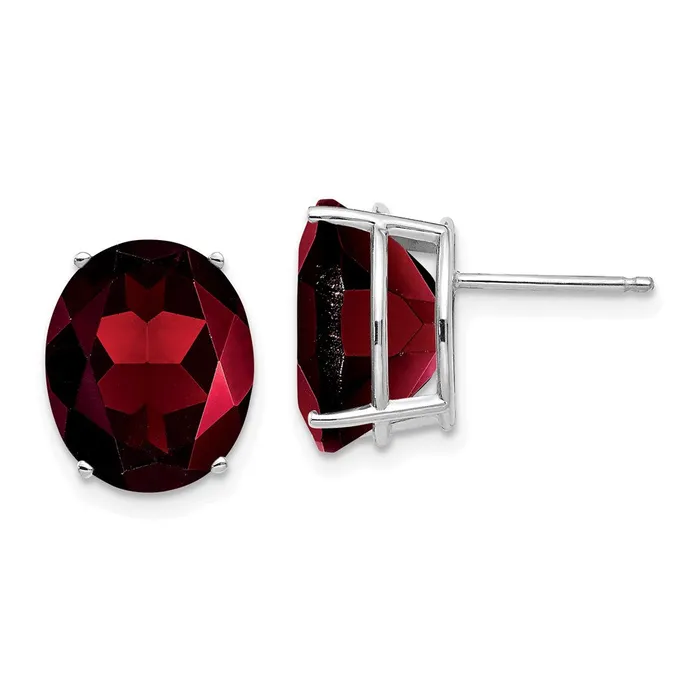 Earrings 14k White Gold Oval Garnet Stud Earrings Goldia