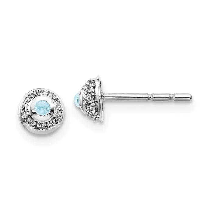 Earrings 14k White Gold Real Diamond and Cabochon Aquamarine Earrings Goldia Earrings 14k White Gold Real Diamond and Cabochon Aquamarine Earrings Goldia