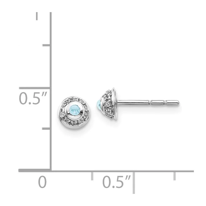 Earrings 14k White Gold Real Diamond and Cabochon Aquamarine Earrings Goldia