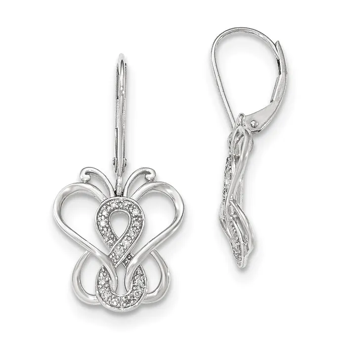 Earrings 14k White Gold Real Diamond Butterfly Leverback Earrings Goldia