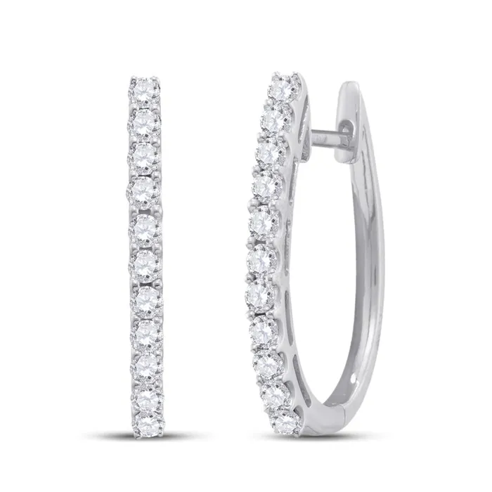 Earrings 14k White Gold Round Diamond Single Row Hoop Earrings 1 Cttw gndatlanta Earrings 14k White Gold Round Diamond Single Row Hoop Earrings 1 Cttw gndatlanta