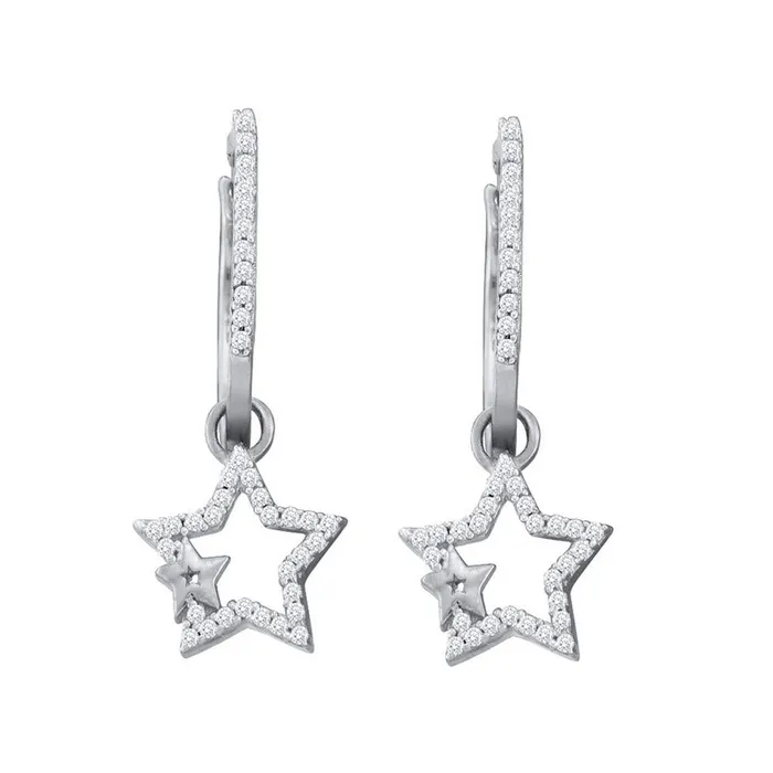 Earrings 14k White Gold Round Diamond Star Dangle Earrings 14 Cttw gndatlanta Earrings 14k White Gold Round Diamond Star Dangle Earrings 14 Cttw gndatlanta