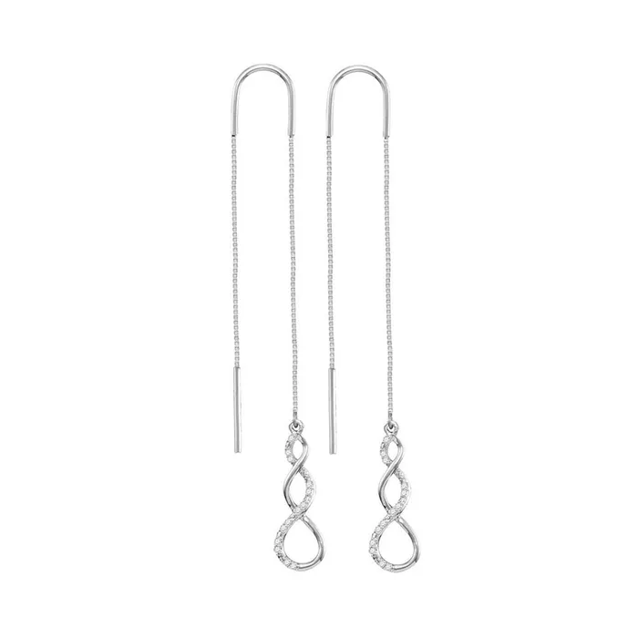 Earrings 14k White Gold Round Diamond Twist Dangle Threader Earrings 110 Cttw gndatlanta