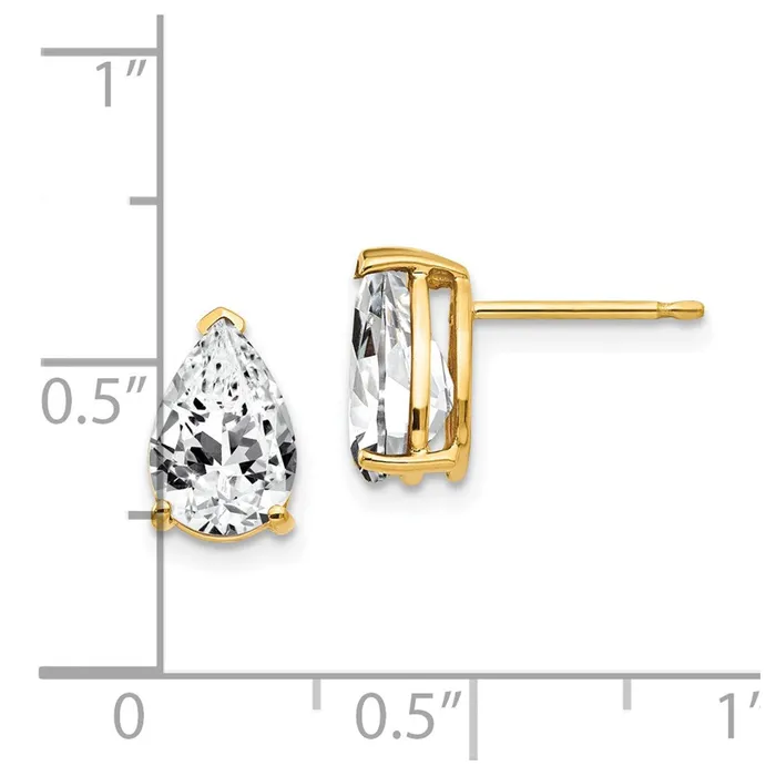 Earrings 14k Yellow Gold 9x6mm Pear Cubic Zirconia Earrings Goldia