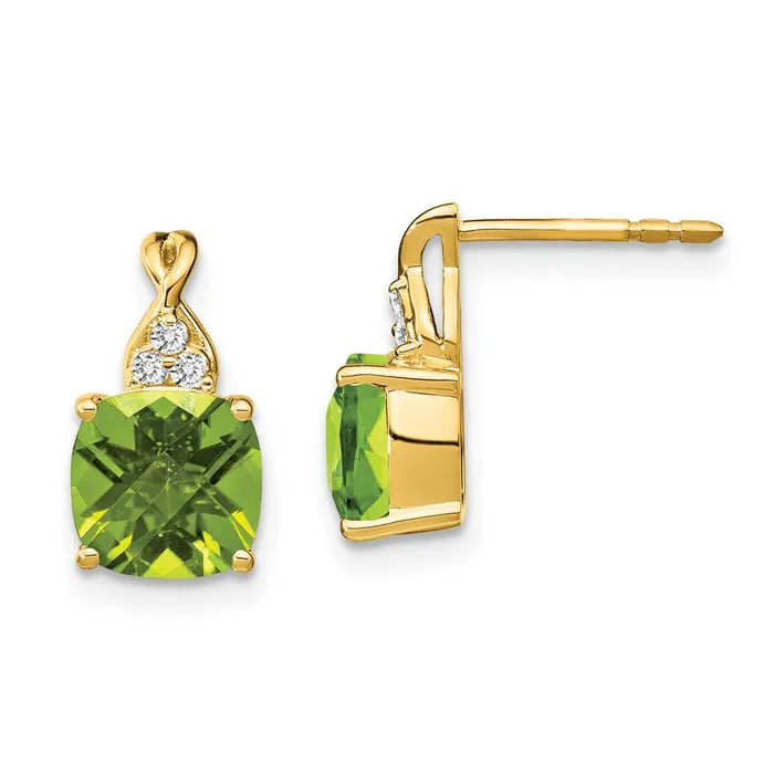 Earrings 14k Yellow Gold Checkerboard Peridot and Real Diamond Earrings Goldia Earrings 14k Yellow Gold Checkerboard Peridot and Real Diamond Earrings Goldia