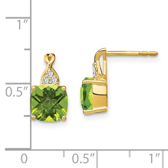 Earrings 14k Yellow Gold Checkerboard Peridot and Real Diamond Earrings Goldia