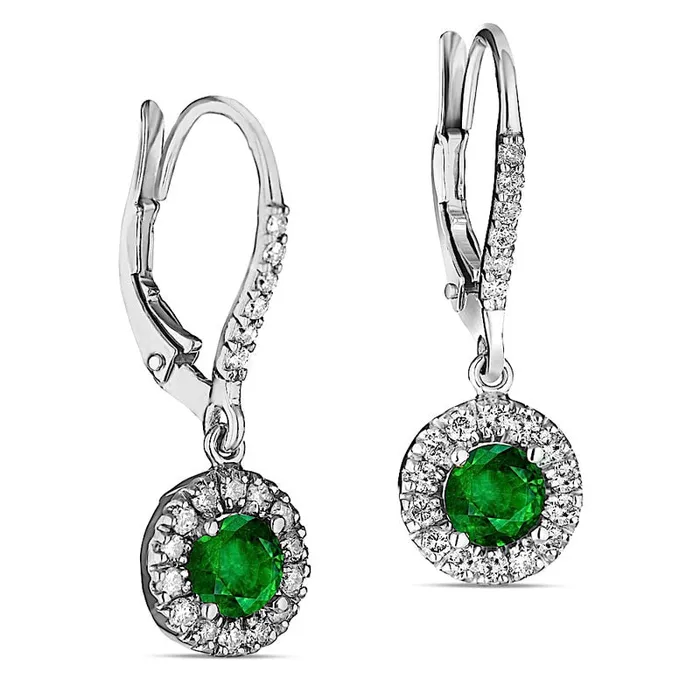 Earrings 50mm Emerald and 05 CT TW Diamond Frame Drop Earrings in 14K White Gold Goldia Earrings 50mm Emerald and 05 CT TW Diamond Frame Drop Earrings in 14K White Gold Goldia
