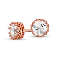 Earrings 60mm LabCreated White Sapphire Solitaire Beaded Crown Stud Earrings in Sterling Silver with 14K Rose Gold Plate Goldia Earrings 60mm LabCreated White Sapphire Solitaire Beaded Crown Stud Earrings in Sterling Silver with 14K Rose Gold Plate Goldia