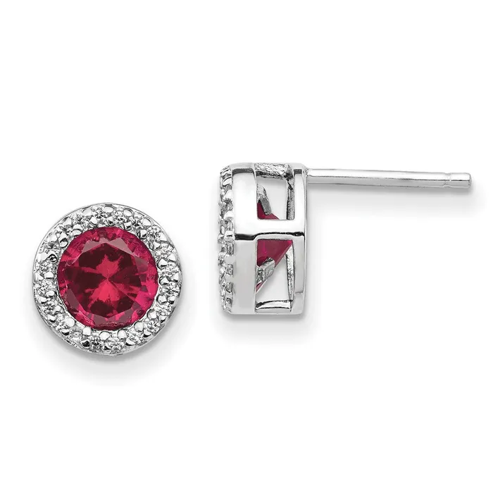 Earrings Cheryl M Sterling Silver Rhodiumplated Brilliantcut Lab Created Ruby and Brilliantcut White CZ Round Halo Post Earrings Goldia Earrings Cheryl M Sterling Silver Rhodiumplated Brilliantcut Lab Created Ruby and Brilliantcut White CZ Round Halo Post Earrings Goldia