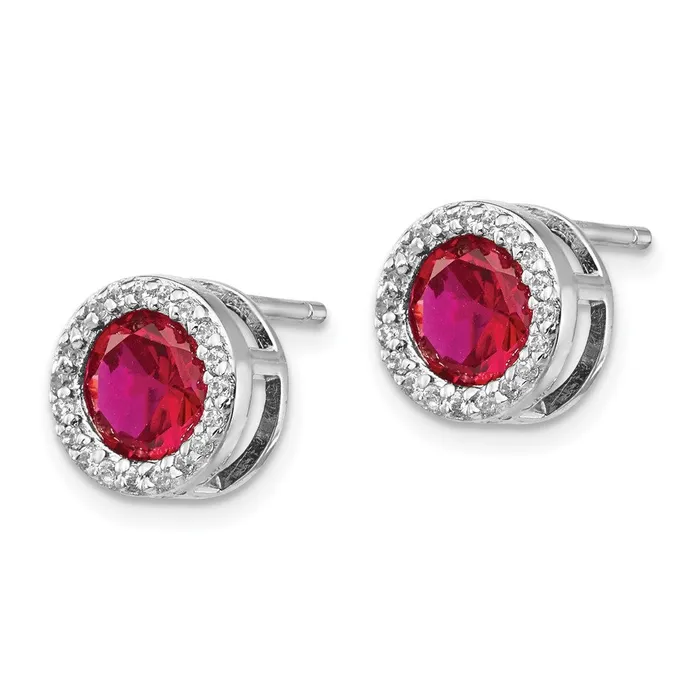 Earrings Cheryl M Sterling Silver Rhodiumplated Brilliantcut Lab Created Ruby and Brilliantcut White CZ Round Halo Post Earrings Goldia