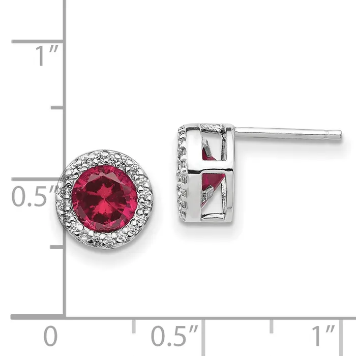 Earrings Cheryl M Sterling Silver Rhodiumplated Brilliantcut Lab Created Ruby and Brilliantcut White CZ Round Halo Post Earrings Goldia