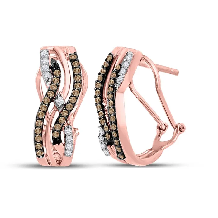 Earrings gndatlanta 10k Rose Gold Round Brown Diamond Striped Hoop Earrings 12 Cttw Earrings gndatlanta 10k Rose Gold Round Brown Diamond Striped Hoop Earrings 12 Cttw