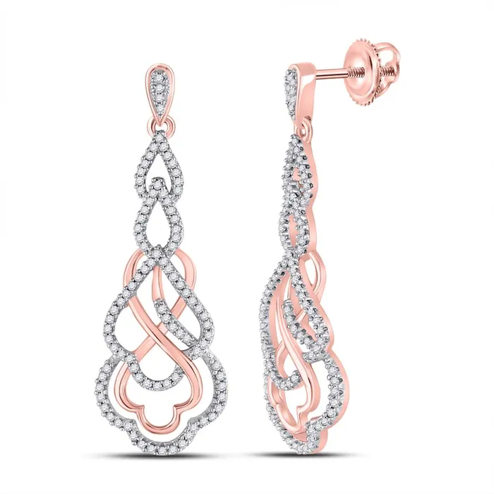 Earrings gndatlanta 10k Rose Gold Round Diamond Interwoven Dangle Earrings 12 Cttw Earrings gndatlanta 10k Rose Gold Round Diamond Interwoven Dangle Earrings 12 Cttw