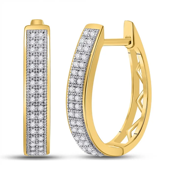 Earrings gndatlanta 10k Yellow Gold Round Diamond Double Row Hoop Earrings 15 Cttw
