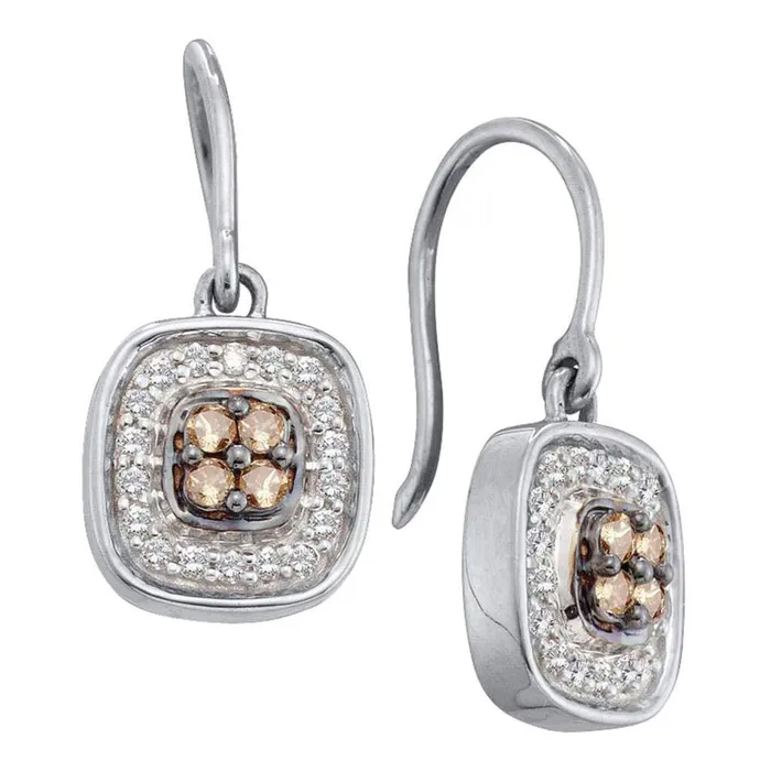 Earrings gndatlanta 14k White Gold Brown Diamond Square Cluster Dangle Earrings 13 Cttw Earrings gndatlanta 14k White Gold Brown Diamond Square Cluster Dangle Earrings 13 Cttw