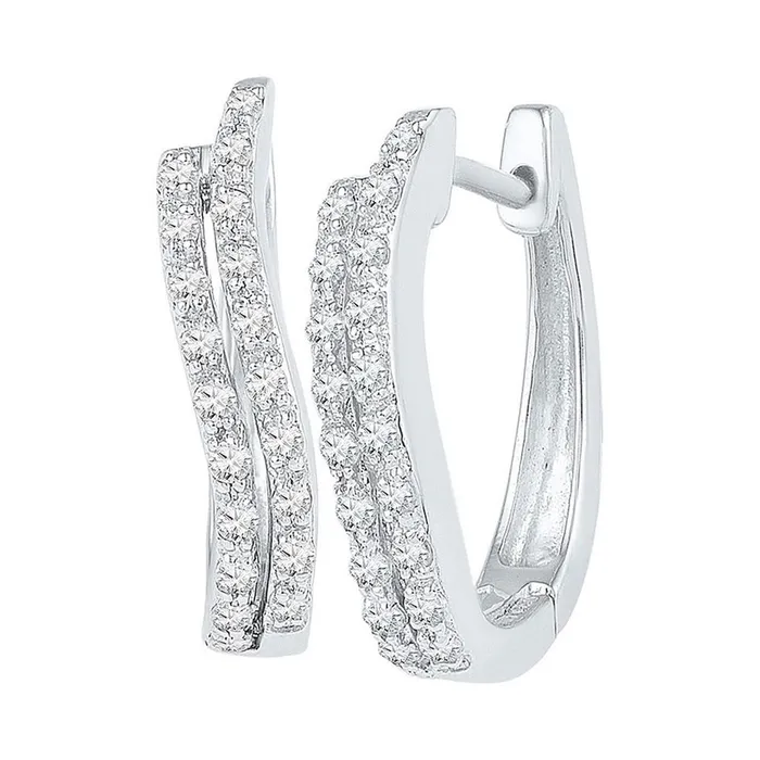 Earrings gndatlanta 14k White Gold Round Diamond Hoop Earrings 15 Cttw