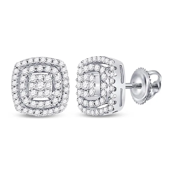 Earrings gndatlanta 14k White Gold Round Diamond Square Frame Cluster Earrings 14 Cttw Earrings gndatlanta 14k White Gold Round Diamond Square Frame Cluster Earrings 14 Cttw