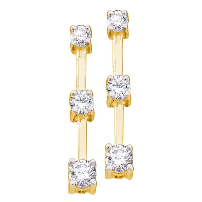 Earrings gndatlanta 14k Yellow Gold Round Diamond 3Stone Stick Earrings 12 Cttw Earrings gndatlanta 14k Yellow Gold Round Diamond 3Stone Stick Earrings 12 Cttw