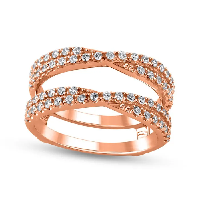 Earrings Goldia 050 CT TW Natural Diamond CrissCross Guard in Solid 14K Rose Gold