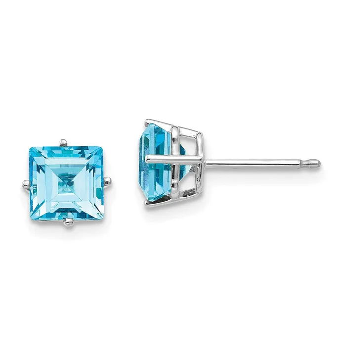 Earrings Goldia 14k White Gold 6mm Princess Cut Blue Topaz Earrings