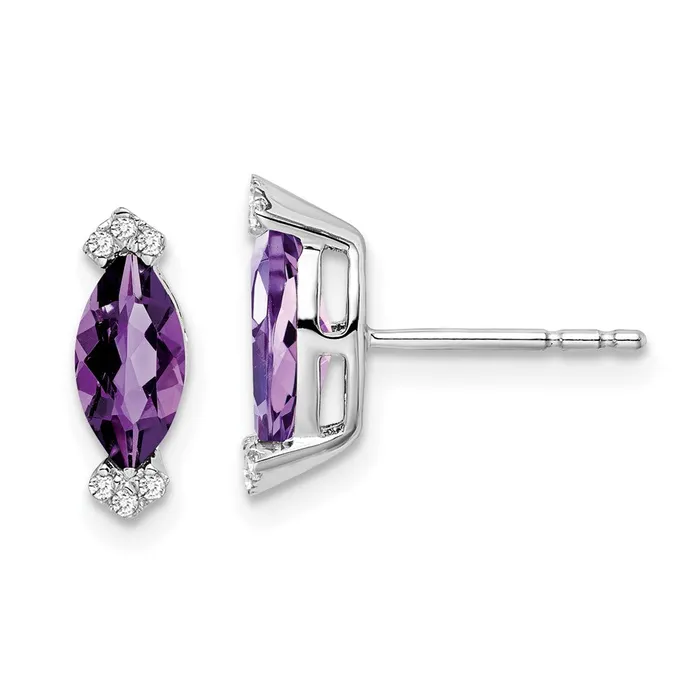 Earrings Goldia 14k White Gold Marquise Amethyst and Real Diamond Earrings