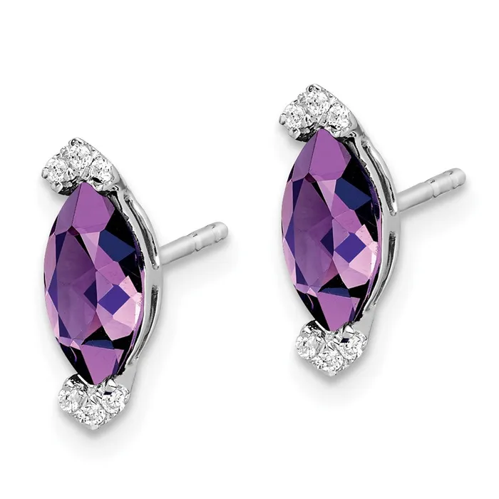 Earrings Goldia 14k White Gold Marquise Amethyst and Real Diamond Earrings