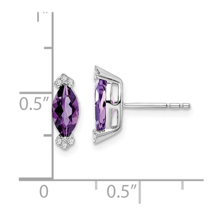 Earrings Goldia 14k White Gold Marquise Amethyst and Real Diamond Earrings