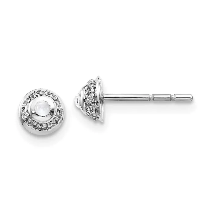 Earrings Goldia 14k White Gold Real Diamond Cabochon White Topaz Earrings
