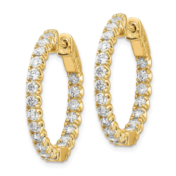 Earrings Goldia 14k Yellow Gold 2 Ct Lab Grown Diamond VSSI G Round In and Out Safety Clasp Hoop Earrings