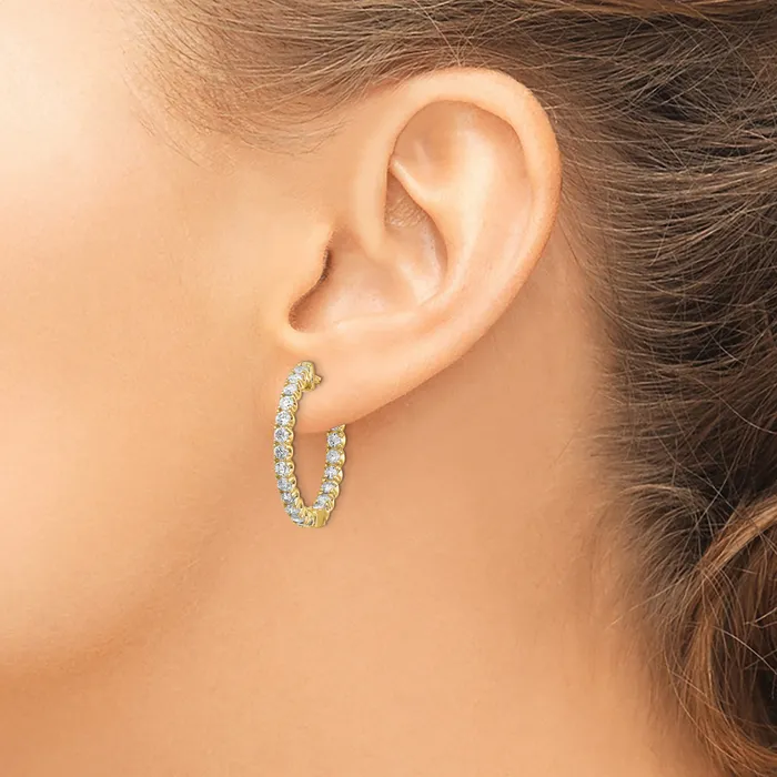 Earrings Goldia 14k Yellow Gold 2 Ct Lab Grown Diamond VSSI G Round In and Out Safety Clasp Hoop Earrings