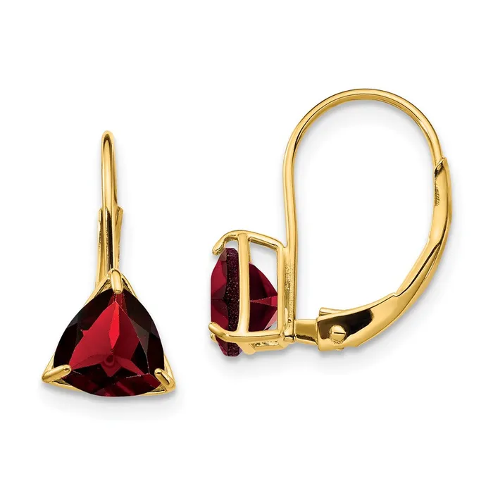 Earrings Goldia 14k Yellow Gold 6mm Trillion Garnet Leverback Earrings