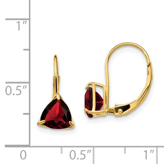 Earrings Goldia 14k Yellow Gold 6mm Trillion Garnet Leverback Earrings