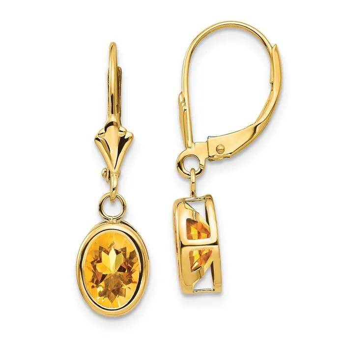 Earrings Goldia 14k Yellow Gold 8x6mm Oval Citrine Leverback Earrings