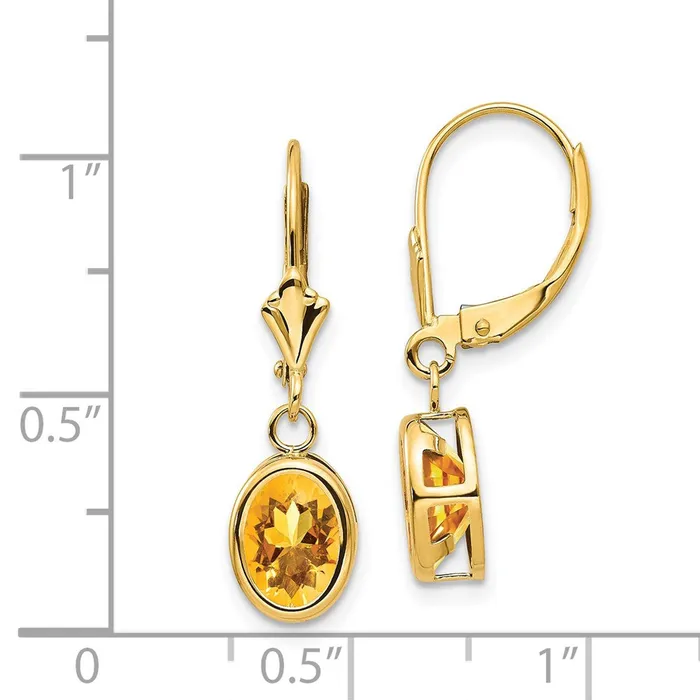 Earrings Goldia 14k Yellow Gold 8x6mm Oval Citrine Leverback Earrings