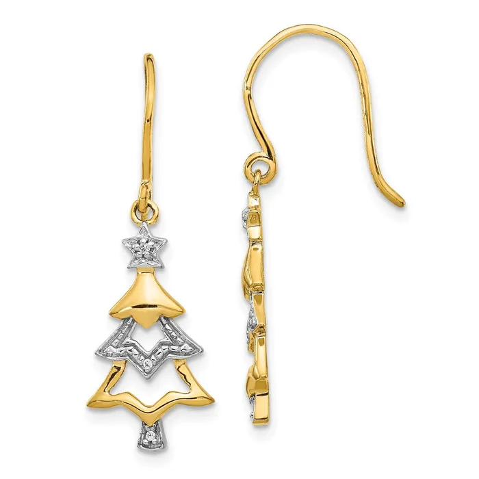 Earrings Goldia 14k Yellow Gold and Rhodium Real Diamond Christmas Tree Dangle Earrings Earrings Goldia 14k Yellow Gold and Rhodium Real Diamond Christmas Tree Dangle Earrings