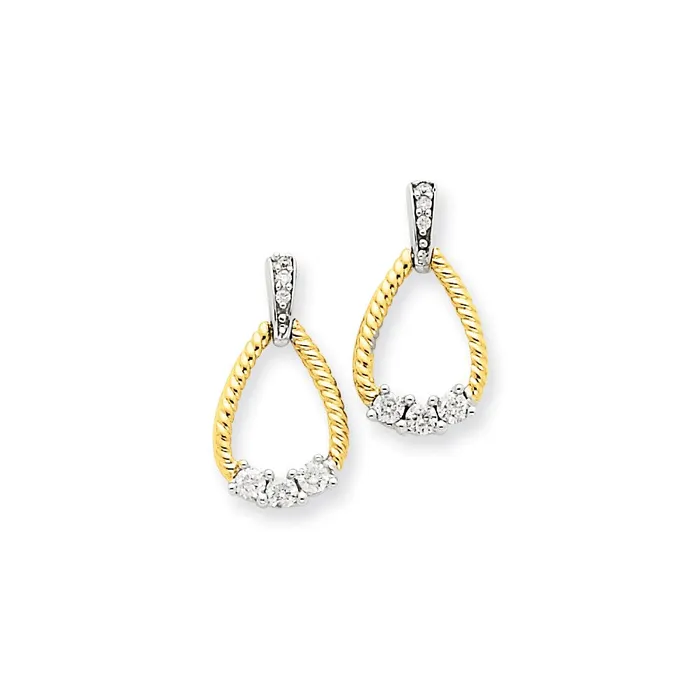 Earrings Goldia 14k Yellow Gold Twotone Real Diamond Teardrop Post Dangle Earrings Earrings Goldia 14k Yellow Gold Twotone Real Diamond Teardrop Post Dangle Earrings