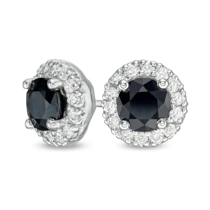 Earrings Goldia 50mm Certified Blue Sapphire and 025 CT TW Diamond Frame Stud Earrings in 14K White Gold Earrings Goldia 50mm Certified Blue Sapphire and 025 CT TW Diamond Frame Stud Earrings in 14K White Gold