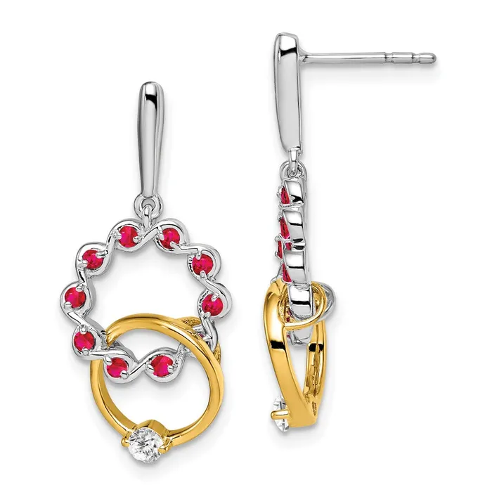 Earrings Goldia Solid 14k Twotone Simulated Ruby and CZ Earrings