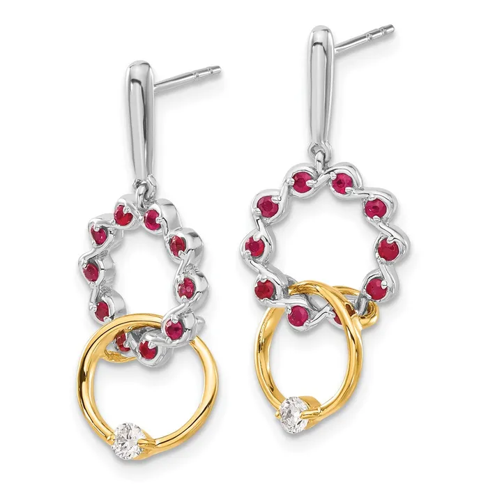 Earrings Goldia Solid 14k Twotone Simulated Ruby and CZ Earrings Earrings Goldia Solid 14k Twotone Simulated Ruby and CZ Earrings
