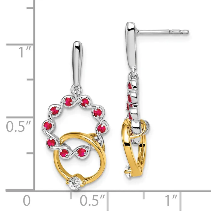 Earrings Goldia Solid 14k Twotone Simulated Ruby and CZ Earrings Earrings Goldia Solid 14k Twotone Simulated Ruby and CZ Earrings